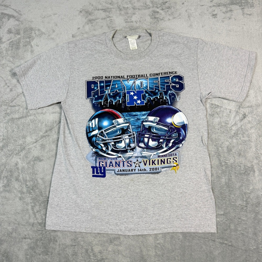 Vintage Lee Sport Mens Med T-Shirt 2000 NFC Playoffs Giants vs Vikings Roster